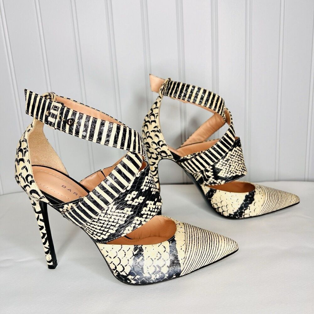 BARBARA BUI Sz 5.5 Animal Python Snake Leather Point Toe Heel Pump Booties Italy